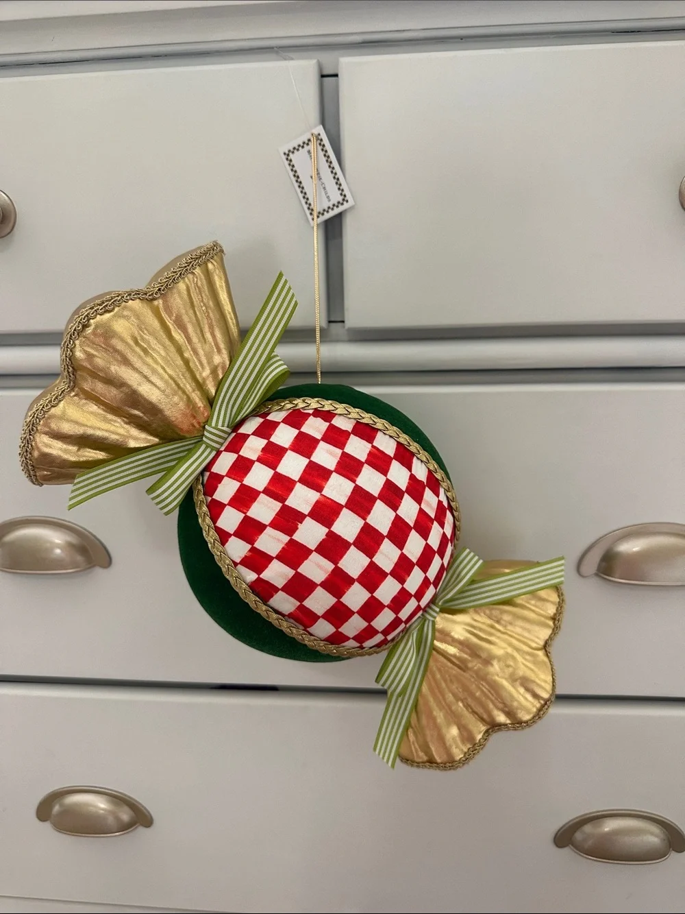 Check It Out Red Check Candy Fabric Ornament 	•	Dimensions: 7
